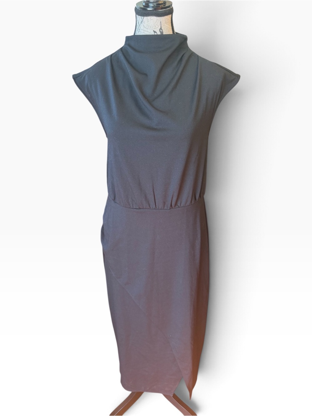 Ann Taylor Factory Black Draped Mock Neck Sheath Dress Size 8 NWT